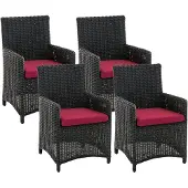CLP Tuinstoelenset 4-delig Fontana, polyrotan tuinstoelen, hoge rugleuning met zitkussens zwart