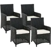 CLP Tuinstoelenset 4-delig Fontana, polyrotan tuinstoelen, hoge rugleuning met zitkussens zwart