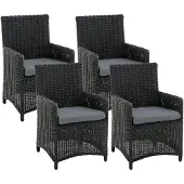 CLP Tuinstoelenset 4-delig Fontana, polyrotan tuinstoelen, hoge rugleuning met zitkussens zwart