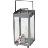Boltze kerstlantaarn Monti - metaal, grijs met kerstpatroon, 23 cm, variant 2