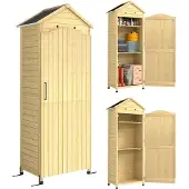 Outsunny Tuinopbergschuur-Sparrenhout, gegalvaniseerd metaal-85L x 58B x 213H cm-Natuurlijk hout