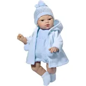 Rappa Asi babypop Koke 36cm - pop met blauwe duffeljas speelgoed.