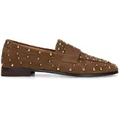 Manfield Bruine suède loafers met studs | Maat 42
