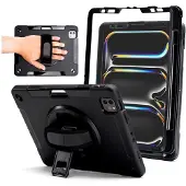 Zagg Rugged Hoes Geschikt voor iPad Pro 13 (2024/2025) - 360° Draaibare Back Cover Zwart