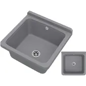 Granitan Gootsteen Orta voor Garage Wasruimte - Wasbak Stookruimte - met Sifon - Grijs - 40x38x22,9cm