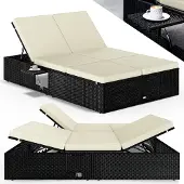 Casaria Polyrotan ligbed Zwart/Crème 200x115x33cm