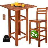 Casaria Statafel met barkruk set 3 stuks acaciahout