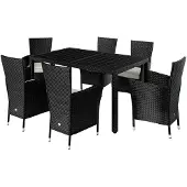 Casaria Polyrotan Tuinset 7-delig Zwart/Crème