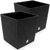 Deuba Wicker Blumentopf Rato Low 2er-Set Anthrazit 39x39x40,5cm