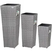 Casaria Polyrattan Bloembak Set van 3 Grijs