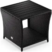 Casaria Polyrattan Bijzettafel - WPC Tafelblad 45x45x40cm – Zwart