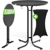 Casaria Statafel Grijs 110x80cm + statafelhoes Zwart Ø80cm
