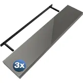 Casaria Wandplank Zwevend 3 Stuks Hoogglans Grijs MDF 110x23x3,8cm