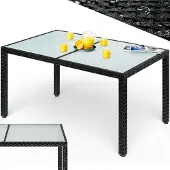 Casaria Polyrotan Tuintafel Zwart 150x90x75cm Glas
