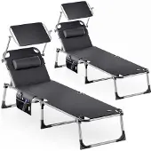 Casaria Ligbed Malta 2 stuks Antraciet 210x61x35cm Aluminium met Zonnescherm