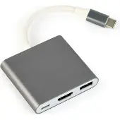 Cablexpert USB-C naar HDMI 4K 30Hz, USB-A en USB-C PD 60W adapter / grijs - 0,15 meter