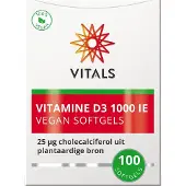 Vitals Vitamine D3 1000 IE - 100 softgels. 25 mcg cholecalciferol uit plantaardige bron.
