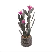 Happiq Kunstplant Cactus 92 cm - Grote Nep Vloerplant - Roosrood Bloemen
