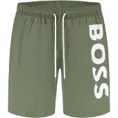 BOSS Zwemshorts 'Octopus' olijfgroen / wit