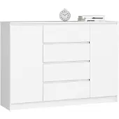 Akord Ladekast K140 met 4 Lades en 2 Deuren / Furniture Factory / Wit / 138 x 99 x 40 cm