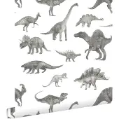 ESTAhome behang dinosaurussen grijs - 50 x 900 cm - 131203