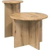 vidaXL Bijzettafelset 2 st Artisanaal eiken Ø 45 x 35 cm Bewerkt hout