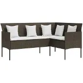 vidaXL Loungebank met kussens L-vormig poly rattan bruin