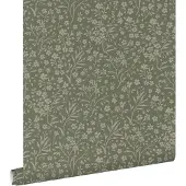 ESTAhome behang bloemetjes donkergroen - 50 x 900 cm - 131998
