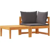 vidaXL 2-delige Loungeset met donkergrijze kussens acaciahout