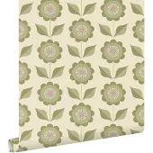 ESTAhome behang bloemen vergrijsd groen - 50 x 900 cm - 130979