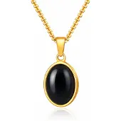 Mendes Goudkleurige Heren Ketting met Ovale Zwarte Edelsteen Hanger