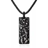 Mendes Zwarte Heren Ketting met Rechthoekige Hamerslag Hanger