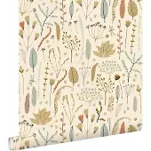 ESTAhome behang veldbloemen vergrijsd olijfgroen - 50 x 900 cm - 131163