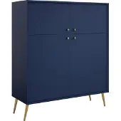 Meublorama Buffetkast hoog design AZURÉA – 2 openslaande deuren – Diepblauw – 105x122x41 cm