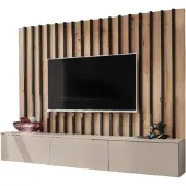 Meublorama Composition murale TASHYA – Tv-meubel en wandpaneel – Ambachtelijk eiken en kasjmier