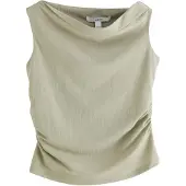 Next - Dames - Mouwloze top met drapering en geweven look - Groen