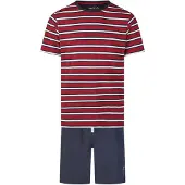 Phil&Co. Heren shortama korte pyjama set rood/donkerblauw gestreept