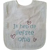 Funnies Witte slab met "Ik heb de liefste oma" - blauwe letters - grootmoeder, oma, opa en oma dag, kraamcadeautje, verjaardag, cadeautje, baby, slabber, bavet