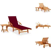 vidaXL Ligbed Met Tafel - Ligbedden Met Tafels - Ligbed Met Tafeltje - Ligbedden Met Tafeltjes - Ligbed met tafeltje en kussen massief acaciahout