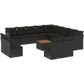 vidaXL 14-delige Loungeset met kussens poly rattan zwart