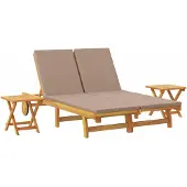 vidaXL Ligstoel met kussen Taupe Massief Acacia Hout