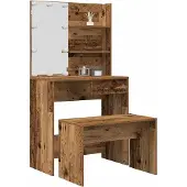 vidaXL Kaptafelset met LED-verlichting bewerkt hout oud houtkleurig
