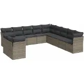 vidaXL 11-delige Loungeset met kussens poly rattan grijs