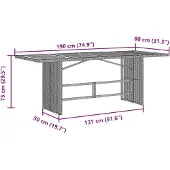 vidaXL Tuintafel met glazen blad 190x80x75 cm poly rattan grijs