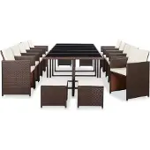 vidaXL 15-delige Tuinset met kussens poly rattan bruin