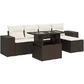 vidaXL 6-delige Loungeset met kussens poly rattan bruin