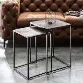 Invicta Handgemaakte bijzettafel set van 2 ELEMENTS 40cm zilverzwarte salontafel - 40387