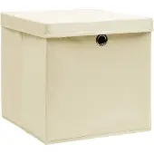 vidaXL Opbergboxen met deksel 10 st 32x32x32 cm stof crèmekleurig
