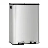 Happiq Dubbele Prullenbak 2x30L - RVS Pedaalemmer - Zilver
