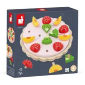 Janod - Mijn Eerste Fruittaart - Houten Speelset Met Taartbodem en Fruit - 15-Delig - Geschikt Vanaf 2 Jaar